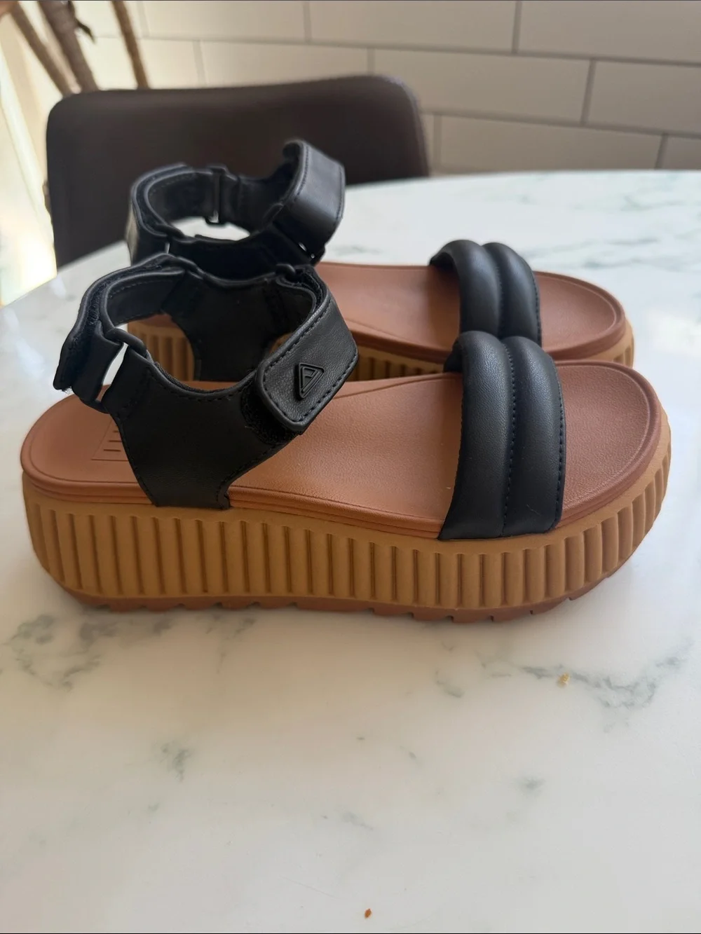 Women’s Black Platform Sandals with Tan Sole